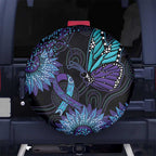 Australia Indigenous Spare Tire Cover Teal & Purple Sunflower Aboriginal Arts