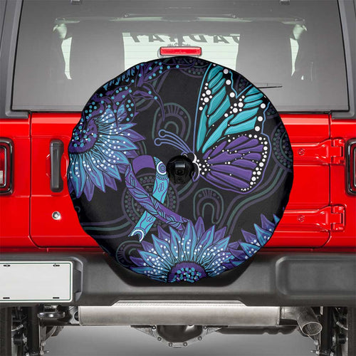 Australia Indigenous Spare Tire Cover Teal & Purple Sunflower Aboriginal Arts