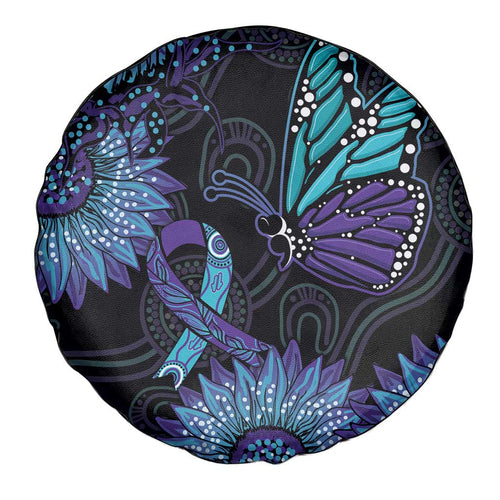 Australia Indigenous Spare Tire Cover Teal & Purple Sunflower Aboriginal Arts