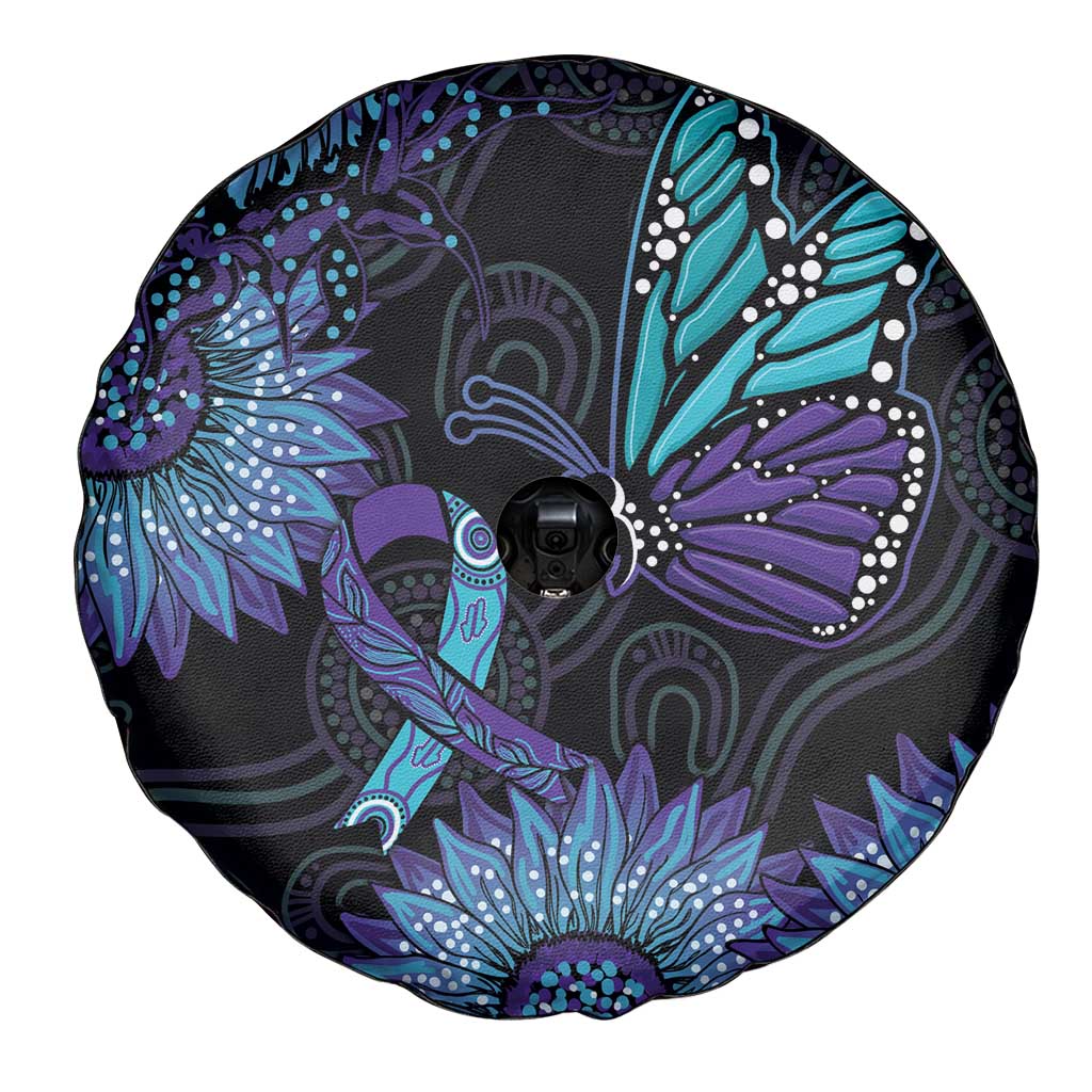 Australia Indigenous Spare Tire Cover Teal & Purple Sunflower Aboriginal Arts