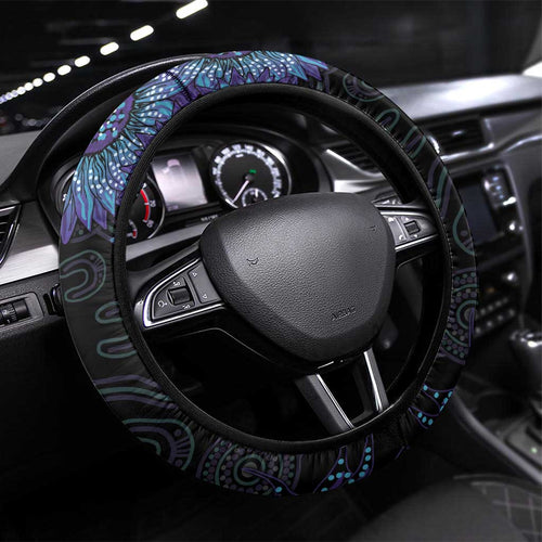 Australia Indigenous Steering Wheel Cover Teal & Purple Sunflower Aboriginal Arts