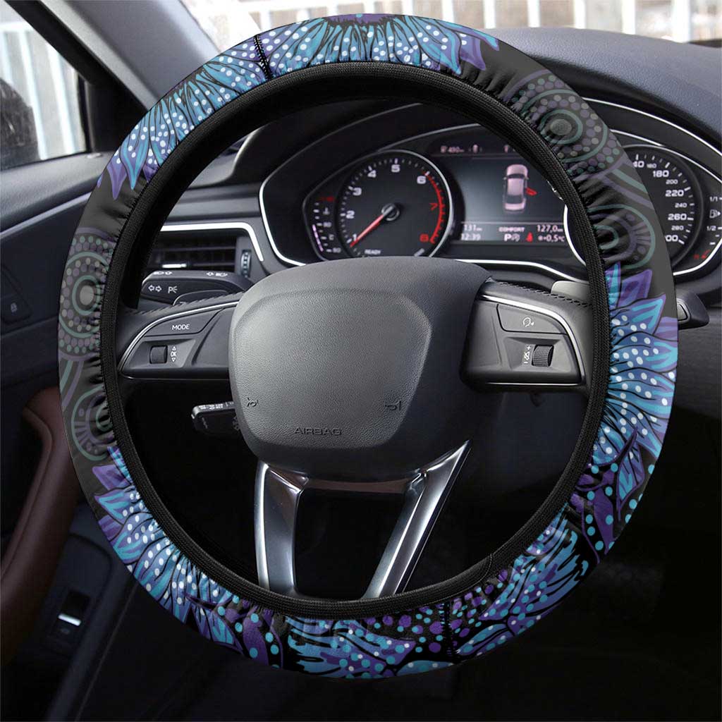 Australia Indigenous Steering Wheel Cover Teal & Purple Sunflower Aboriginal Arts