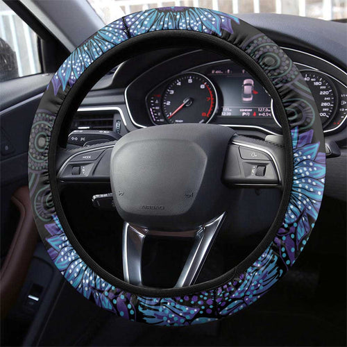 Australia Indigenous Steering Wheel Cover Teal & Purple Sunflower Aboriginal Arts