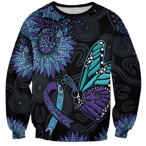 Australia Indigenous Sweatshirt Teal & Purple Sunflower Aboriginal Arts