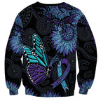 Australia Indigenous Sweatshirt Teal & Purple Sunflower Aboriginal Arts