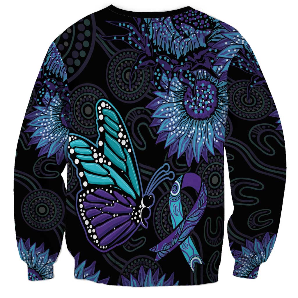 Australia Indigenous Sweatshirt Teal & Purple Sunflower Aboriginal Arts