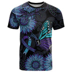 Australia Indigenous T Shirt Teal & Purple Sunflower Aboriginal Arts