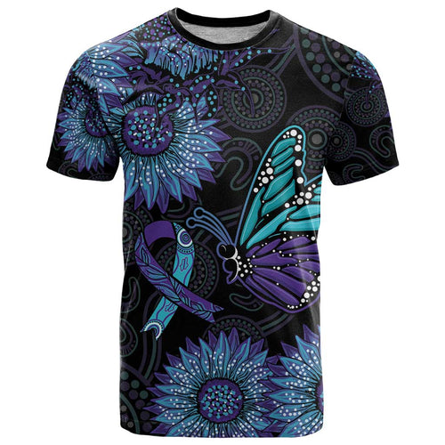 Australia Indigenous T Shirt Teal & Purple Sunflower Aboriginal Arts