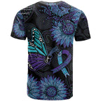 Australia Indigenous T Shirt Teal & Purple Sunflower Aboriginal Arts