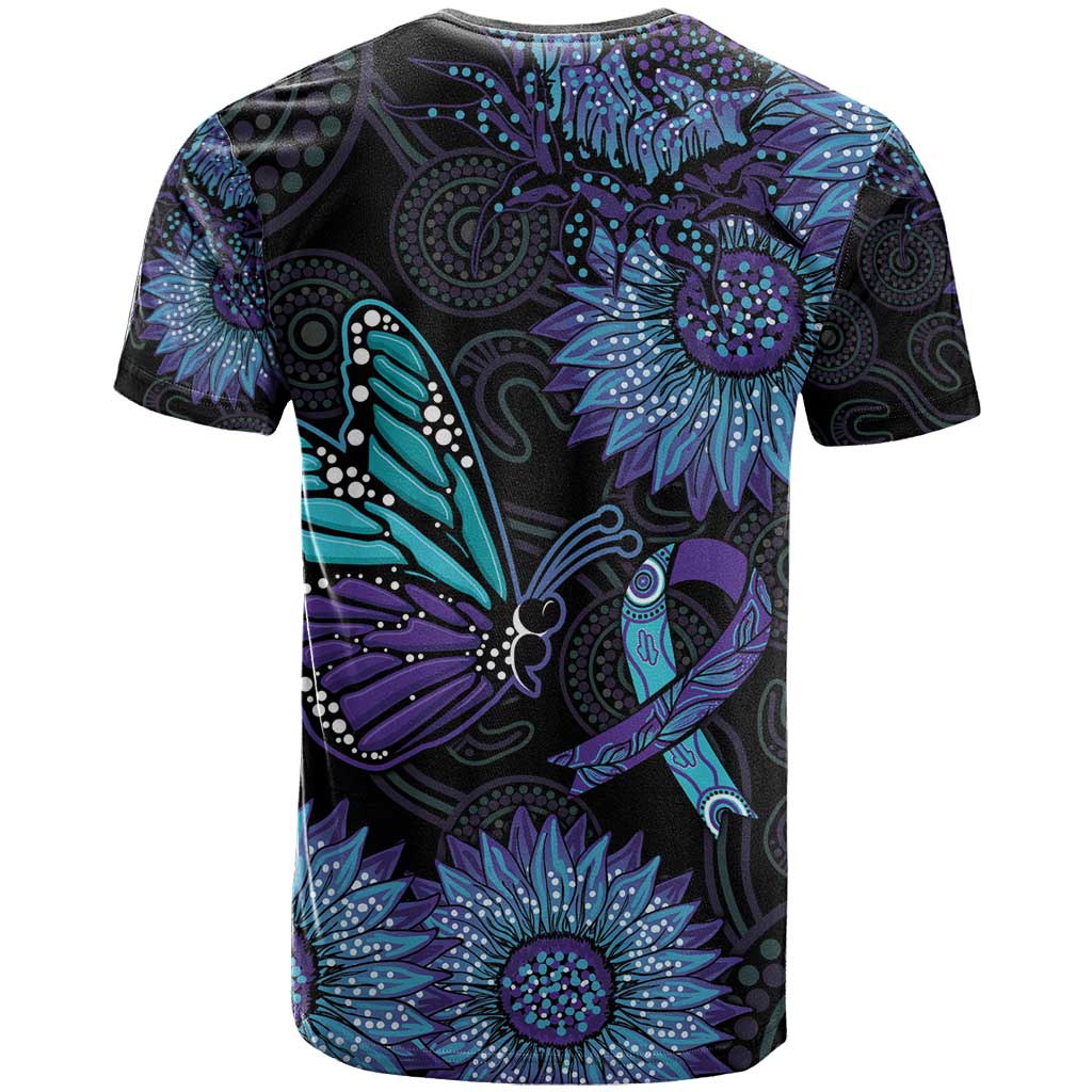 Australia Indigenous T Shirt Teal & Purple Sunflower Aboriginal Arts