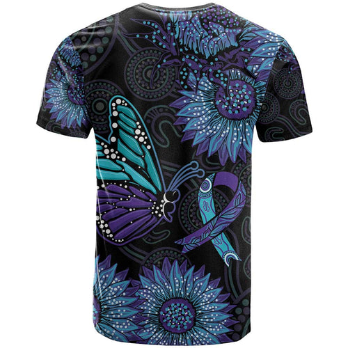 Australia Indigenous T Shirt Teal & Purple Sunflower Aboriginal Arts