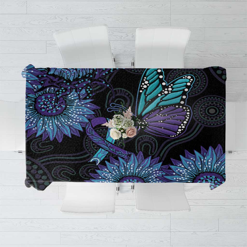 Australia Indigenous Tablecloth Teal & Purple Sunflower Aboriginal Arts