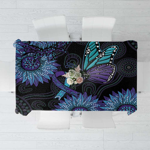 Australia Indigenous Tablecloth Teal & Purple Sunflower Aboriginal Arts