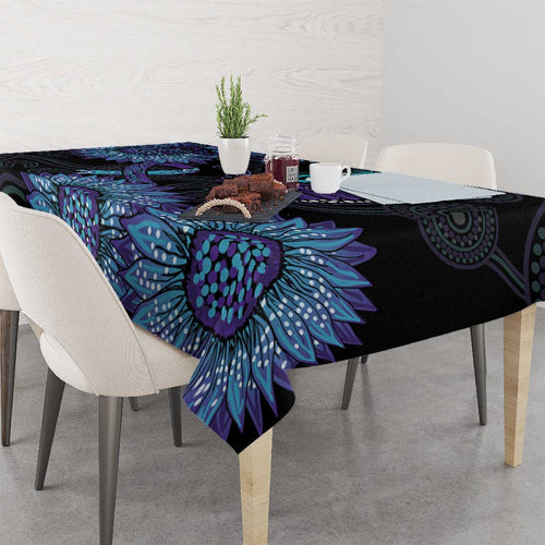 Australia Indigenous Tablecloth Teal & Purple Sunflower Aboriginal Arts