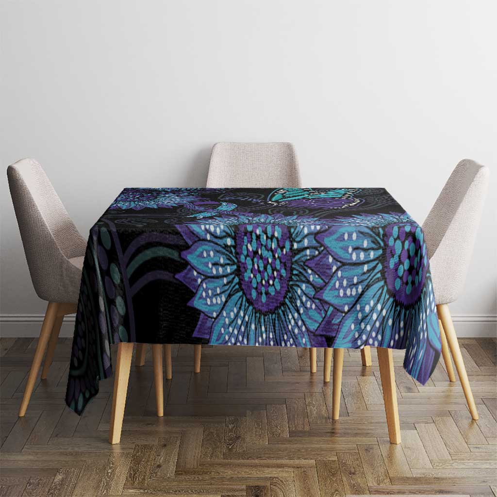 Australia Indigenous Tablecloth Teal & Purple Sunflower Aboriginal Arts
