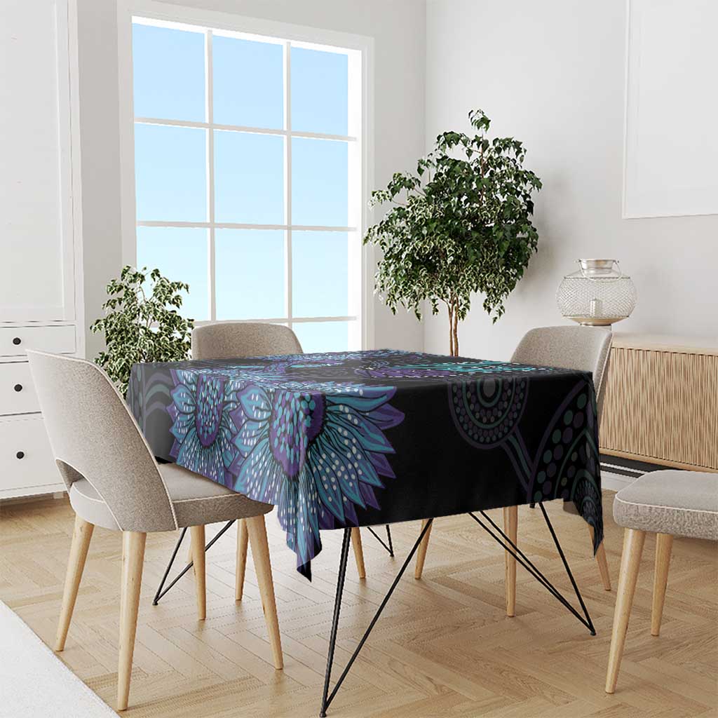 Australia Indigenous Tablecloth Teal & Purple Sunflower Aboriginal Arts