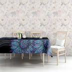 Australia Indigenous Tablecloth Teal & Purple Sunflower Aboriginal Arts