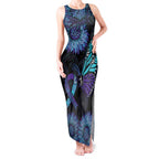Australia Indigenous Tank Maxi Dress Teal & Purple Sunflower Aboriginal Arts