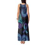 Australia Indigenous Tank Maxi Dress Teal & Purple Sunflower Aboriginal Arts