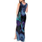Australia Indigenous Tank Maxi Dress Teal & Purple Sunflower Aboriginal Arts