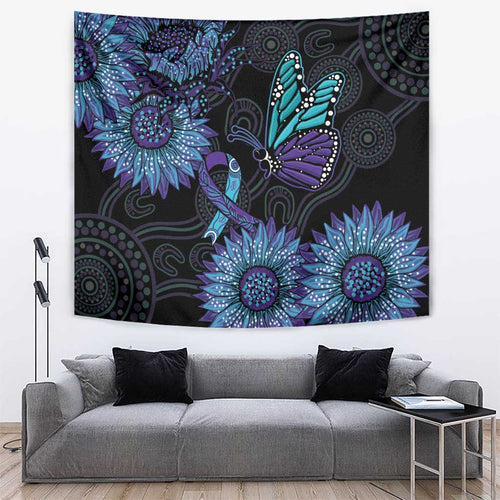 Australia Indigenous Tapestry Teal & Purple Sunflower Aboriginal Arts