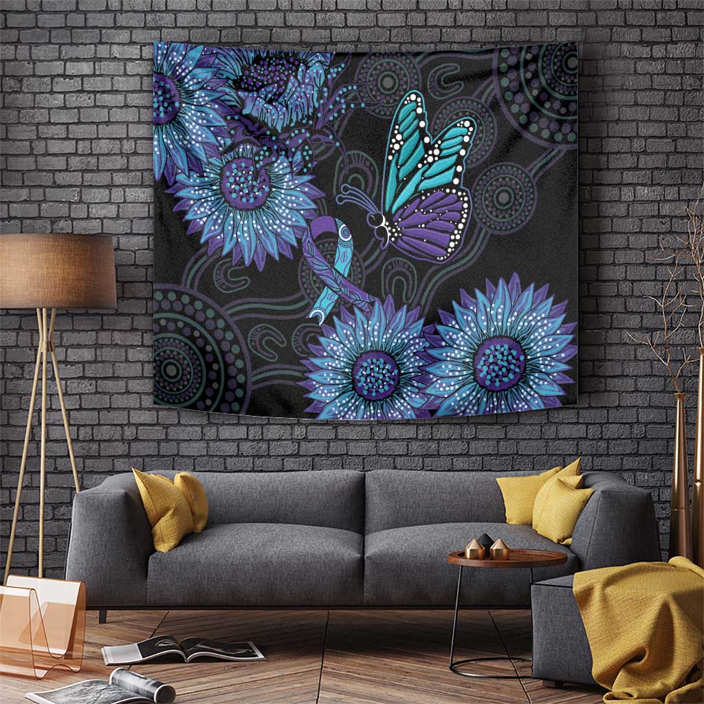 Australia Indigenous Tapestry Teal & Purple Sunflower Aboriginal Arts