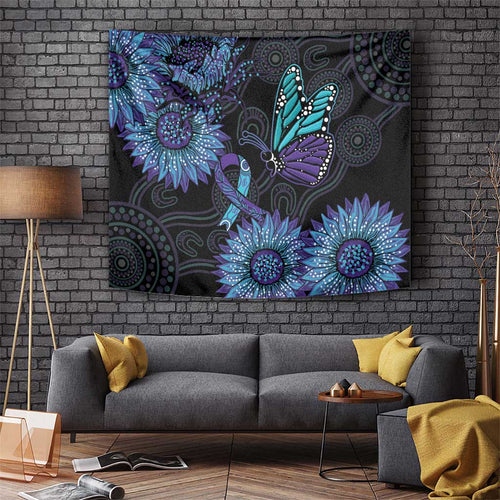 Australia Indigenous Tapestry Teal & Purple Sunflower Aboriginal Arts