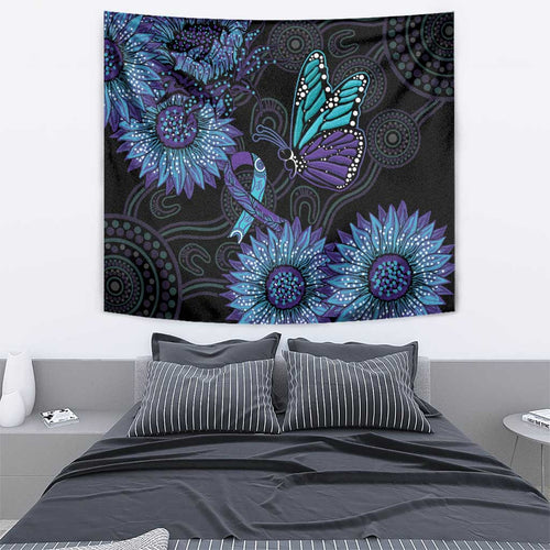 Australia Indigenous Tapestry Teal & Purple Sunflower Aboriginal Arts