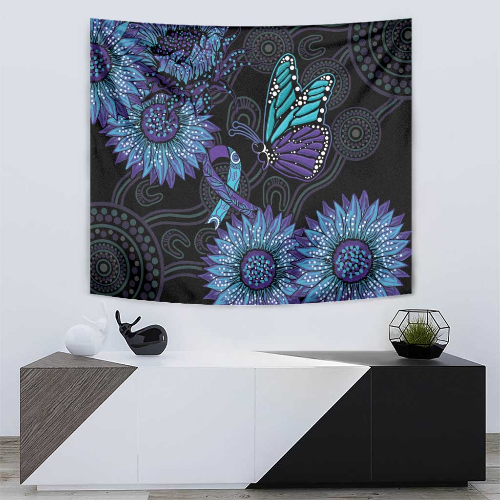 Australia Indigenous Tapestry Teal & Purple Sunflower Aboriginal Arts