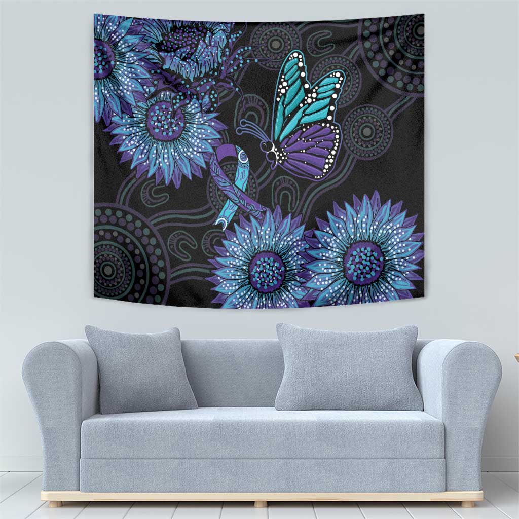 Australia Indigenous Tapestry Teal & Purple Sunflower Aboriginal Arts