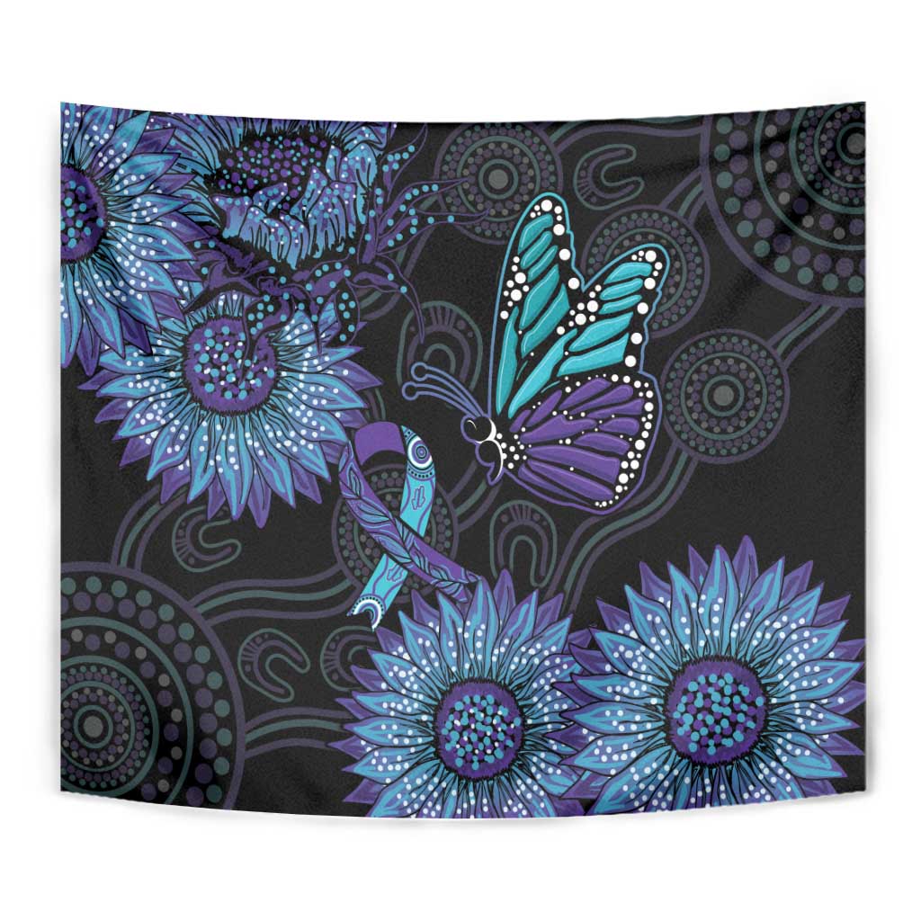 Australia Indigenous Tapestry Teal & Purple Sunflower Aboriginal Arts
