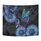 Australia Indigenous Tapestry Teal & Purple Sunflower Aboriginal Arts