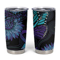 Australia Indigenous Tumbler Cup Teal & Purple Sunflower Aboriginal Arts