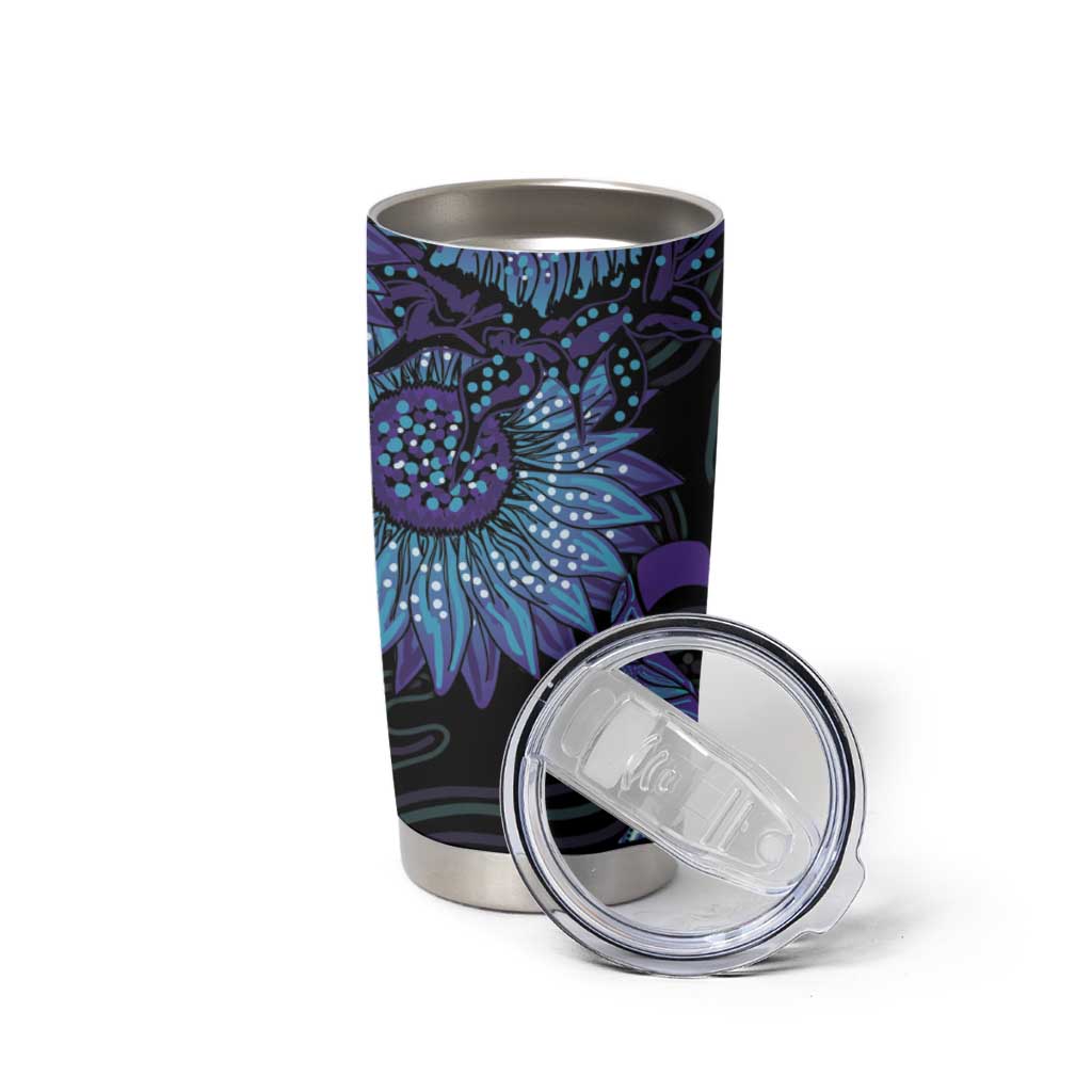 Australia Indigenous Tumbler Cup Teal & Purple Sunflower Aboriginal Arts