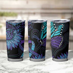 Australia Indigenous Tumbler Cup Teal & Purple Sunflower Aboriginal Arts