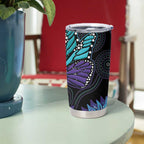 Australia Indigenous Tumbler Cup Teal & Purple Sunflower Aboriginal Arts