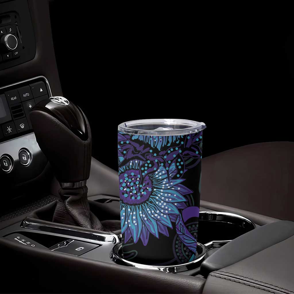 Australia Indigenous Tumbler Cup Teal & Purple Sunflower Aboriginal Arts