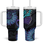 Australia Indigenous Tumbler With Handle Teal & Purple Sunflower Aboriginal Arts