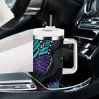 Australia Indigenous Tumbler With Handle Teal & Purple Sunflower Aboriginal Arts