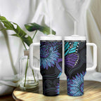 Australia Indigenous Tumbler With Handle Teal & Purple Sunflower Aboriginal Arts