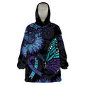 Australia Indigenous Wearable Blanket Hoodie Teal & Purple Sunflower Aboriginal Arts