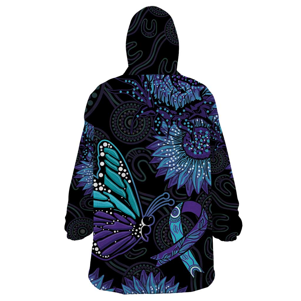 Australia Indigenous Wearable Blanket Hoodie Teal & Purple Sunflower Aboriginal Arts
