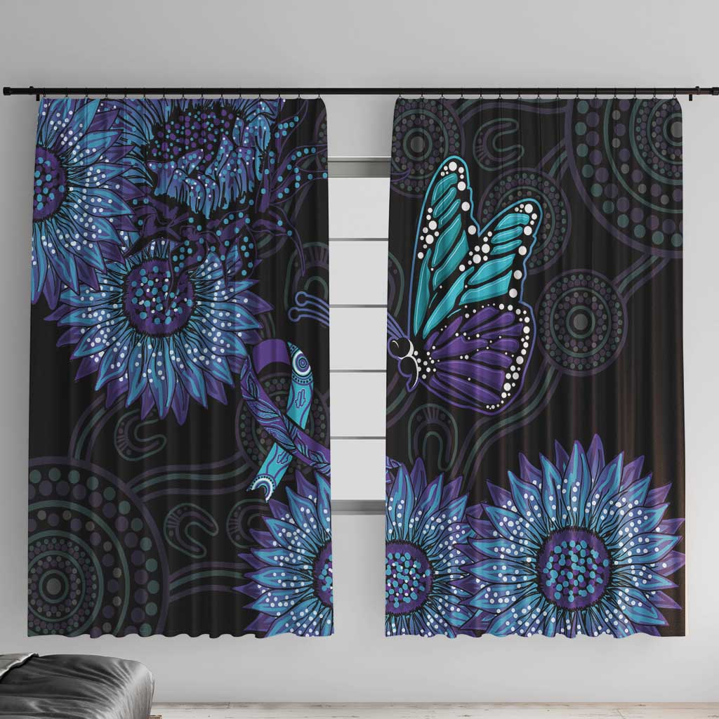 Australia Indigenous Window Curtain Teal & Purple Sunflower Aboriginal Arts