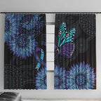 Australia Indigenous Window Curtain Teal & Purple Sunflower Aboriginal Arts