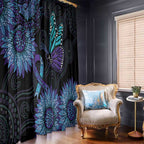 Australia Indigenous Window Curtain Teal & Purple Sunflower Aboriginal Arts