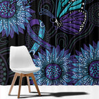 Australia Indigenous Window Curtain Teal & Purple Sunflower Aboriginal Arts
