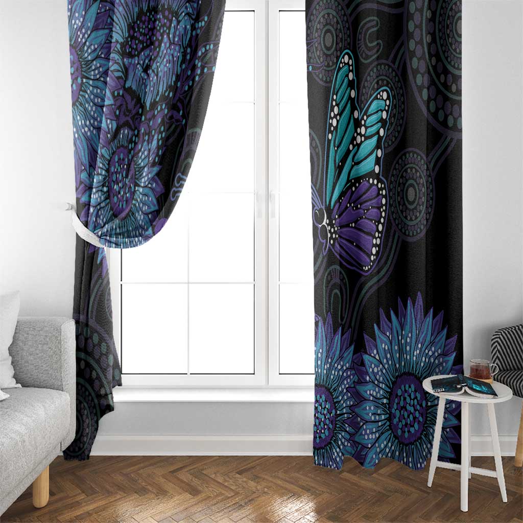 Australia Indigenous Window Curtain Teal & Purple Sunflower Aboriginal Arts