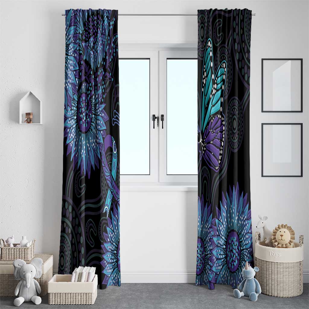 Australia Indigenous Window Curtain Teal & Purple Sunflower Aboriginal Arts
