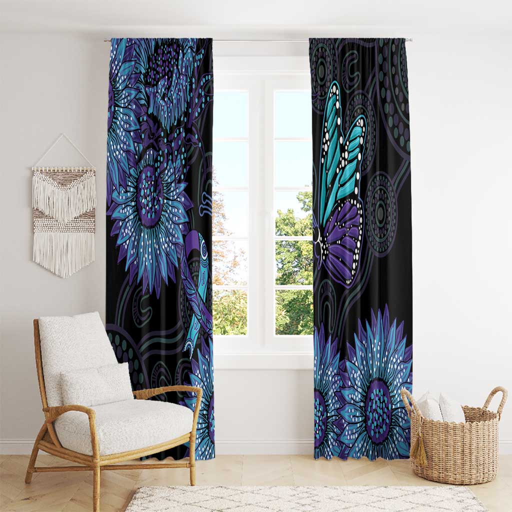 Australia Indigenous Window Curtain Teal & Purple Sunflower Aboriginal Arts