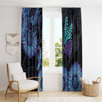 Australia Indigenous Window Curtain Teal & Purple Sunflower Aboriginal Arts